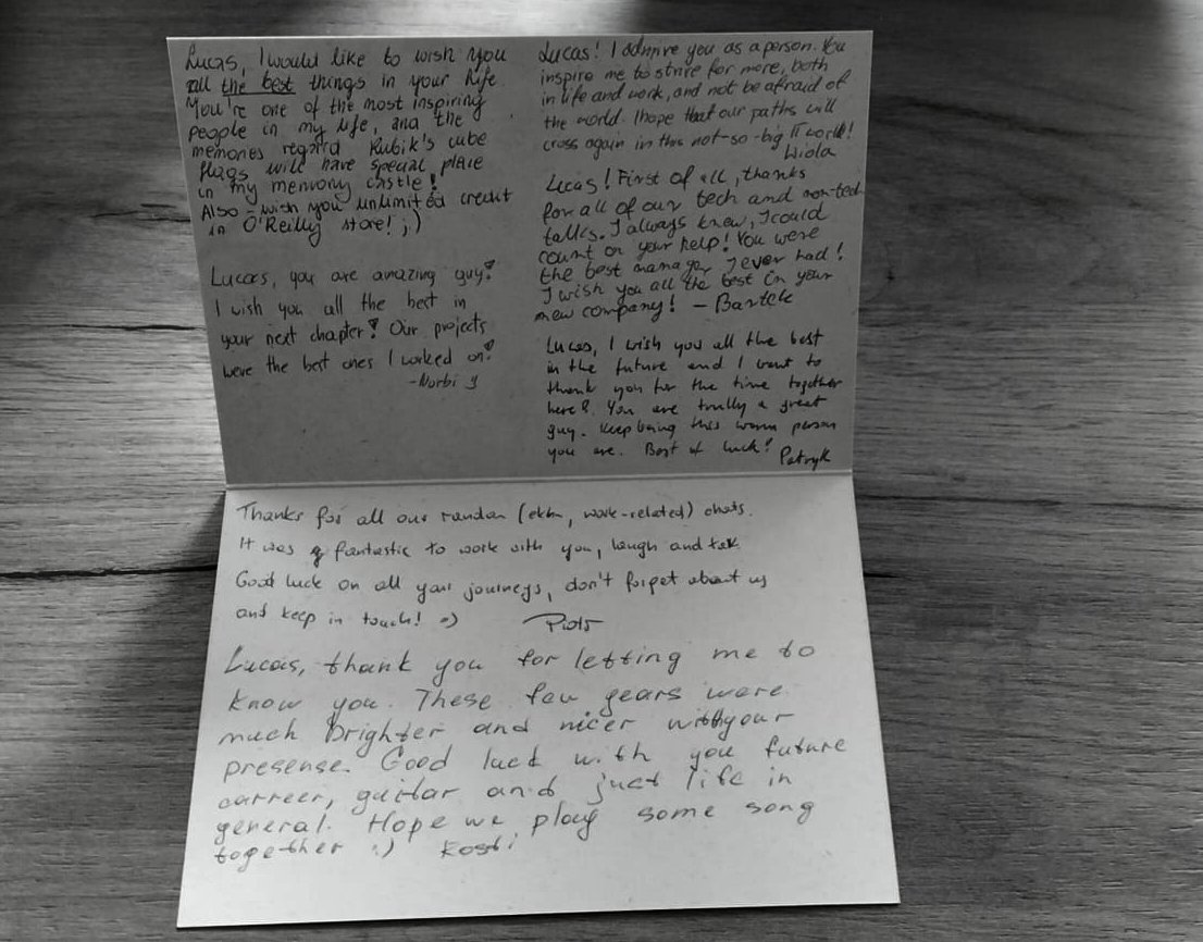 A farewell card with some nice messages.